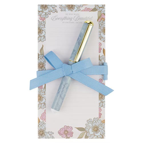 Everything Beautiful Whimsical Blooms Magnetic Notepad and Pen Gift Set - Ecclesiastes 3:11