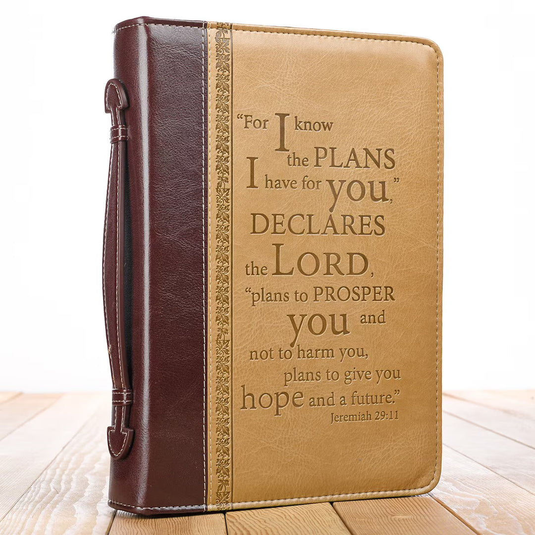 I Know the Plans Two-tone Brown Faux Leather Classic Bible Cover - Jeremiah 29:11