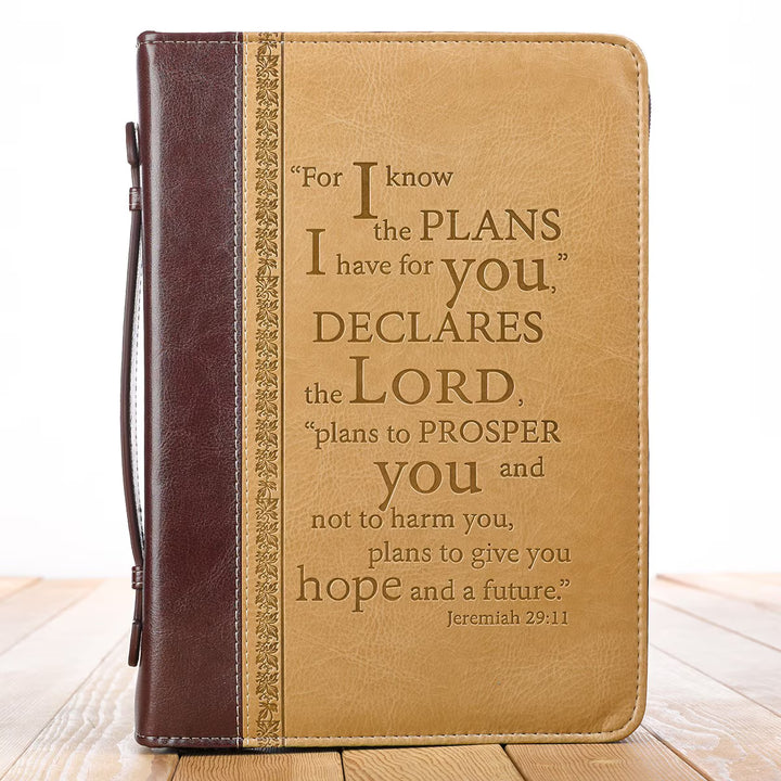 I Know the Plans Two-tone Brown Faux Leather Classic Bible Cover - Jeremiah 29:11