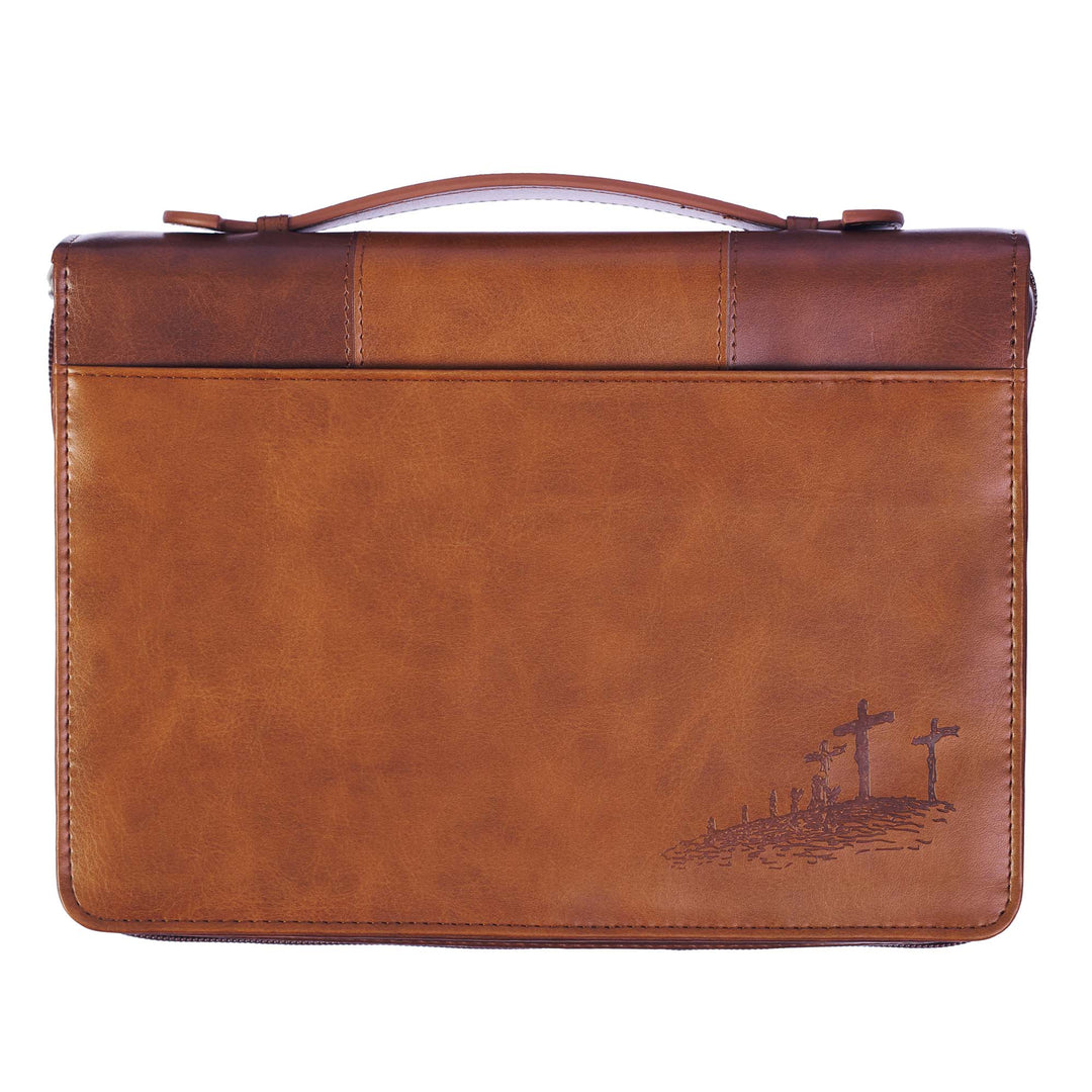 For God So Loved the World Two-tone Tan Faux Leather Classic Bible Cover (Large) - John 3:16