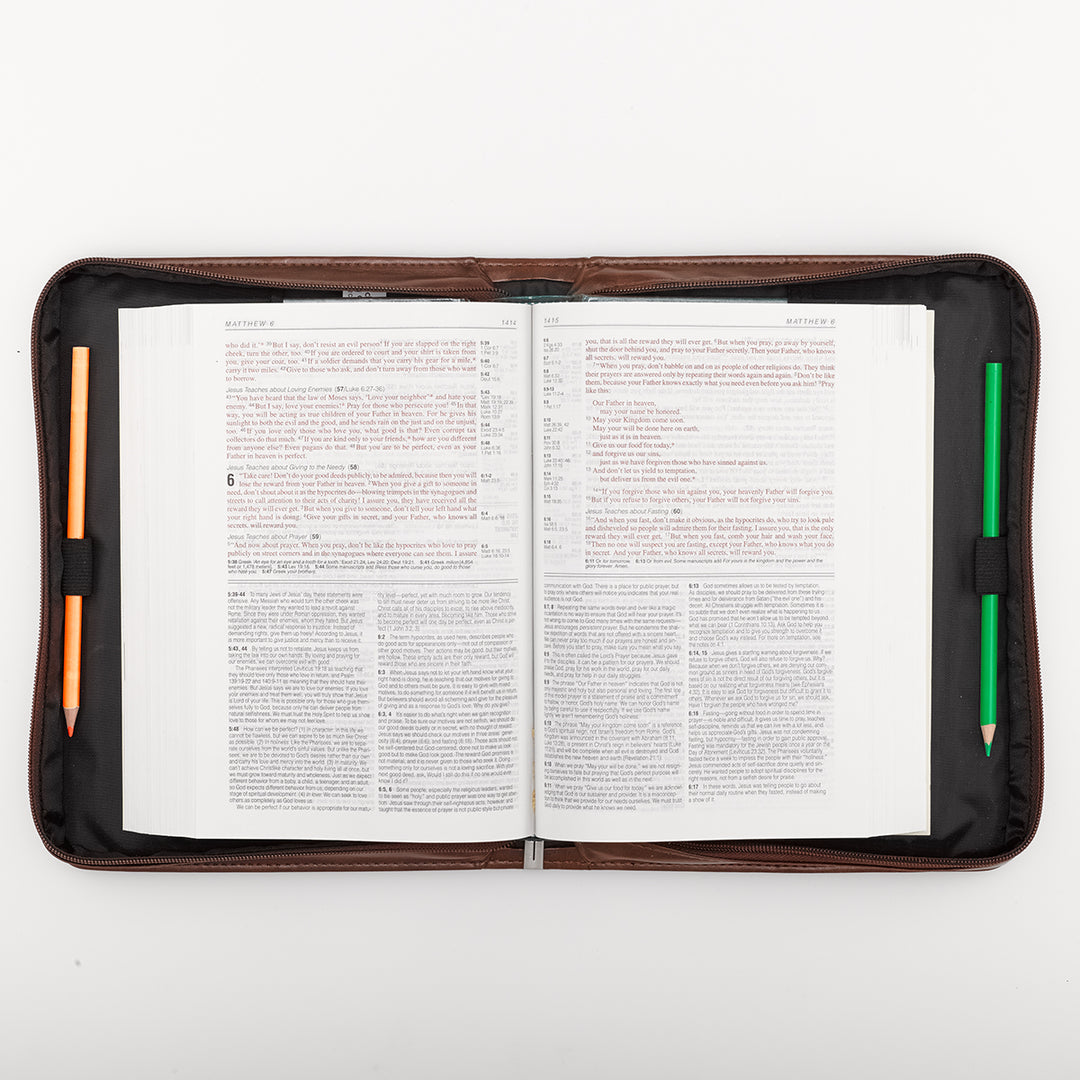 For God So Loved the World Two-tone Tan Faux Leather Classic Bible Cover (Large) - John 3:16
