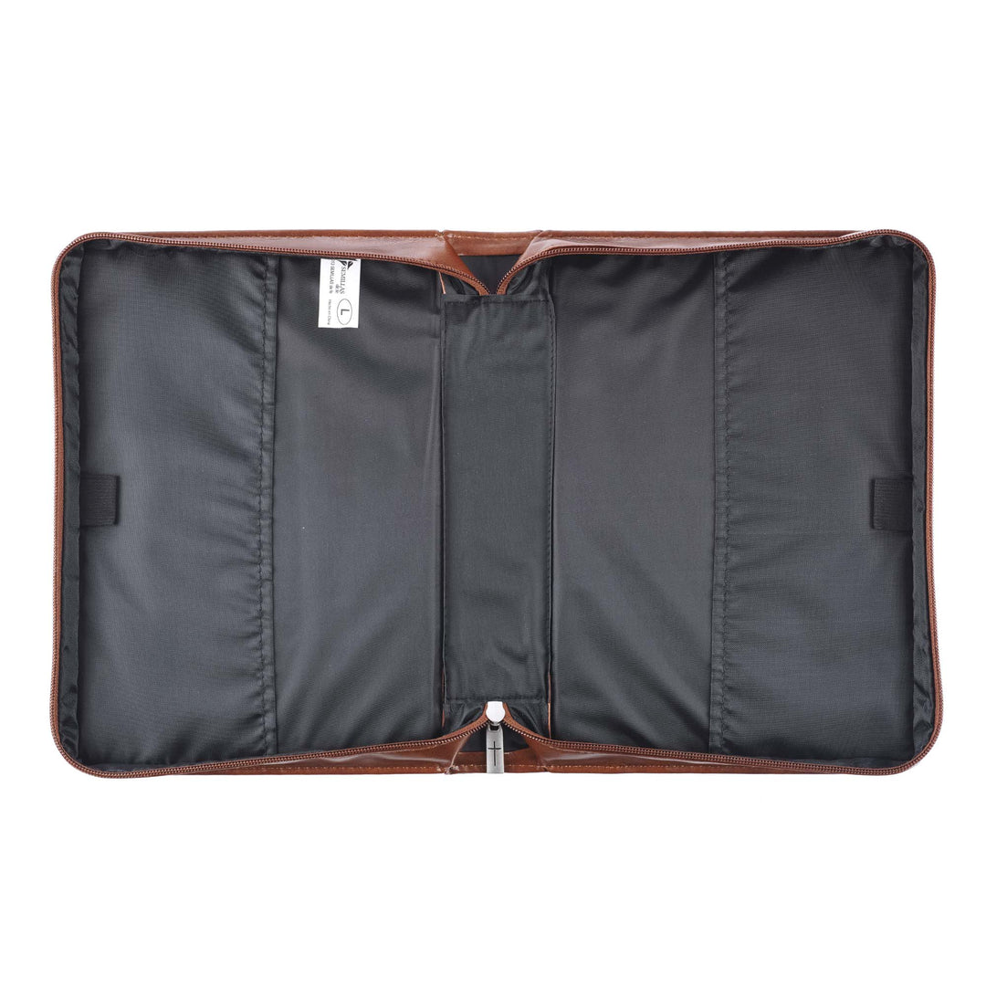 For God So Loved the World Two-tone Tan Faux Leather Classic Bible Cover (Large) - John 3:16