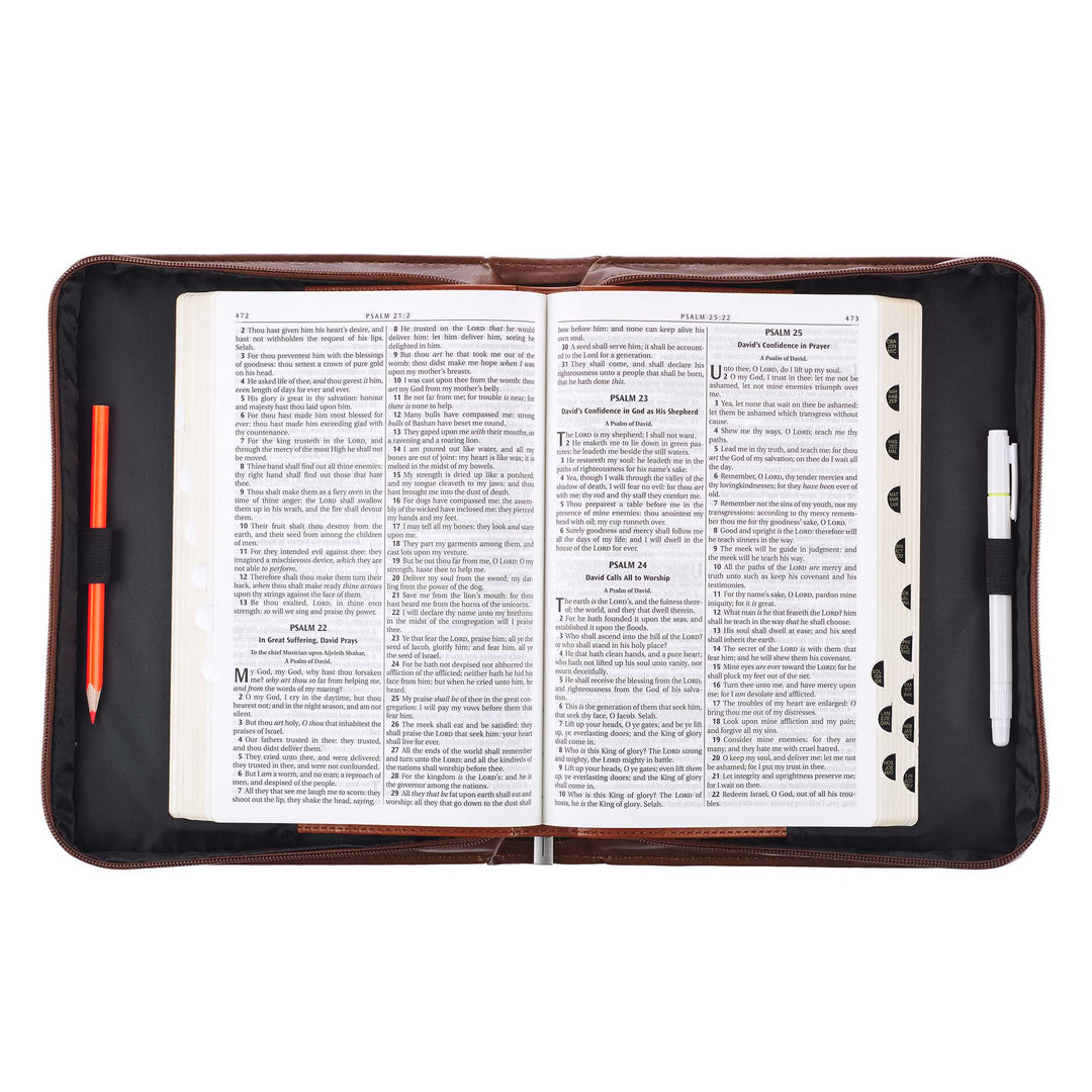 For God So Loved the World Two-tone Tan Faux Leather Classic Bible Cover (Large) - John 3:16