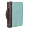 Blessed Light Blue Faux Leather Fashion Bible Cover - Luke 1:45 (Extra Large)