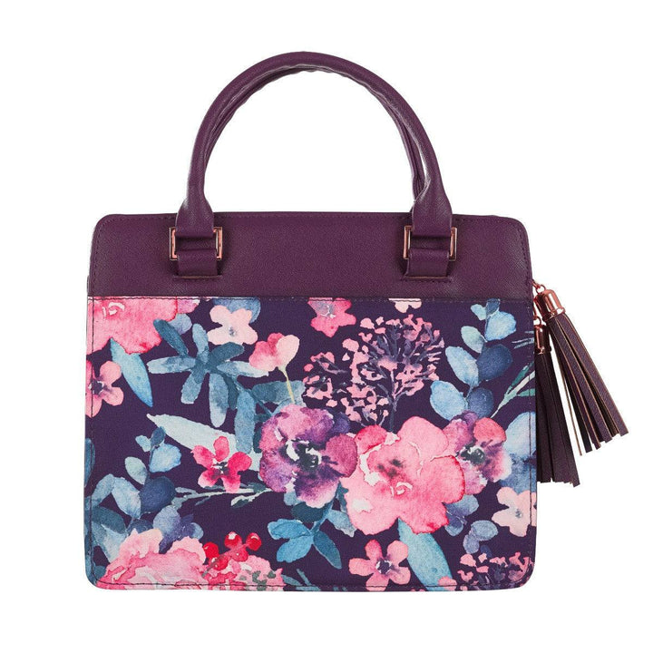 Blessed Purple Floral Faux Leather Purse-style Bible Cover (Large)
