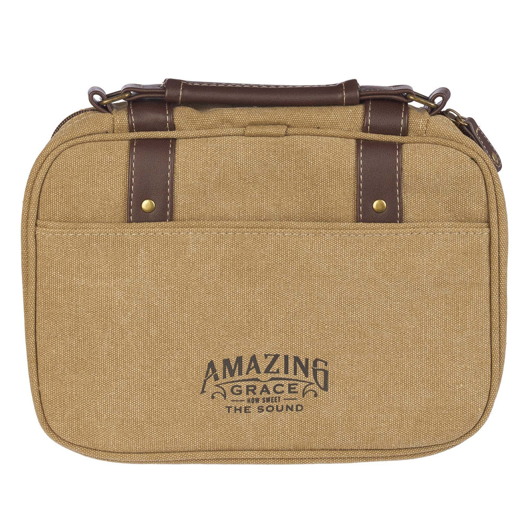 Amazing Grace Tan Canvas Classic Bible Cover