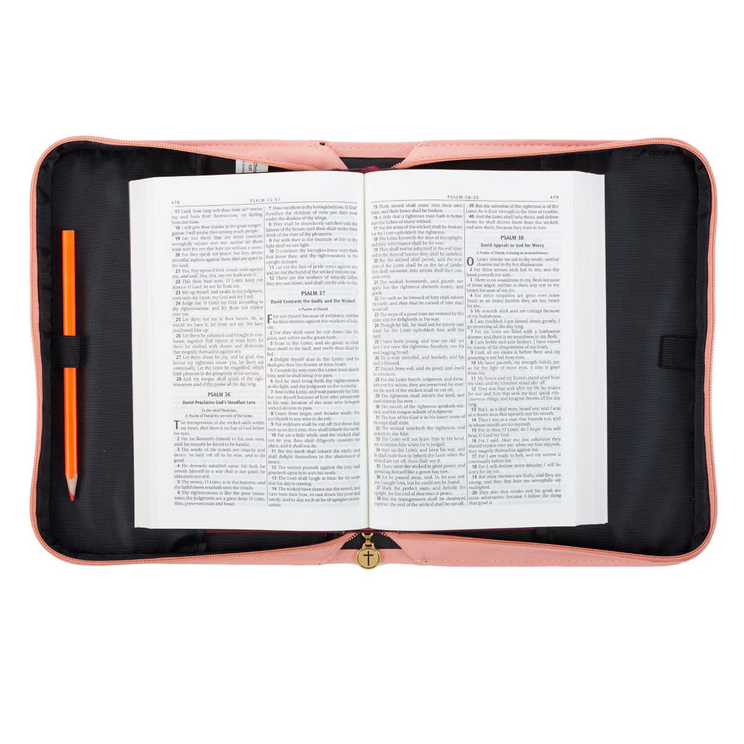 He Works All Things for Good Peach Floral Faux Leather Fashion Bible Cover - Romans 8:28 (Extra Large)