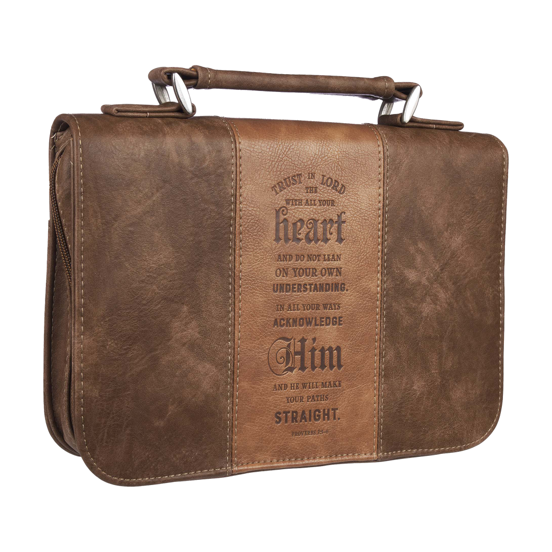 Trust In The Lord Two-Tone Brown Classic Faux Leather Bible Cover - Proverbs 3:5 (Large)
