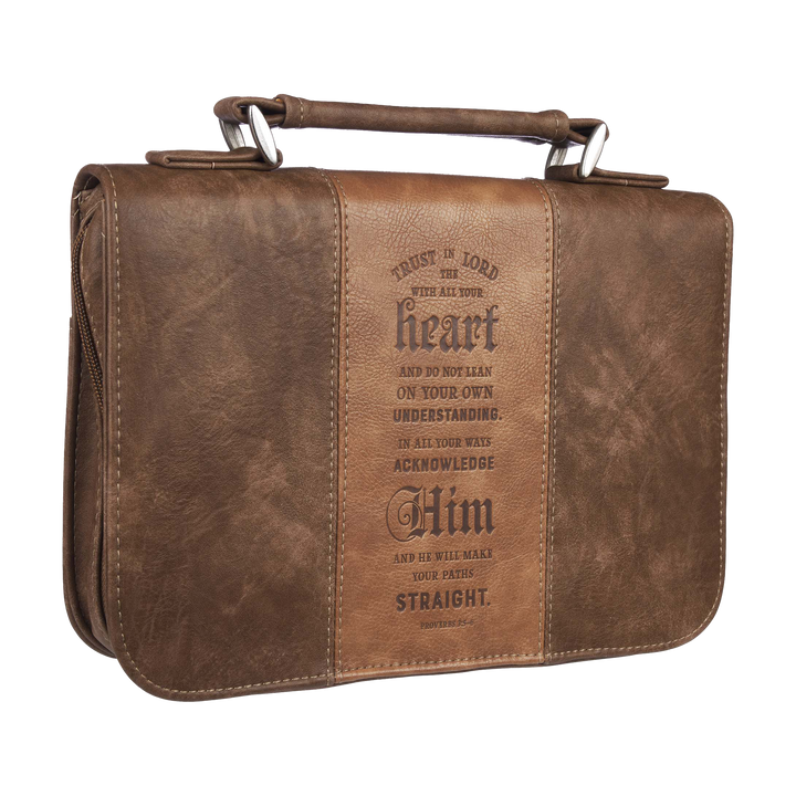 Trust In The Lord Two-Tone Brown Classic Faux Leather Bible Cover - Proverbs 3:5 (Large)