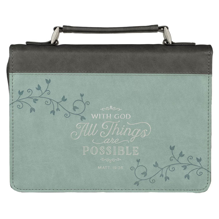 All Things Are Possible Light Blue Faux Leather Fashion Bible Cover - Matthew 19:26 (Extra Large)