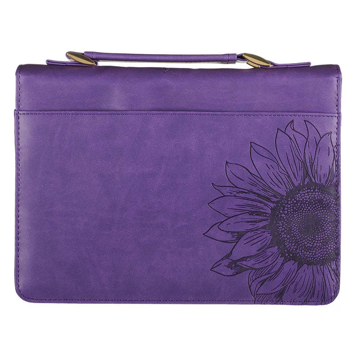 Purple Sunflower Strength &amp; Dignity Faux Leather Fashion Bible Cover - Proverbs 31:25 (Extra Large)