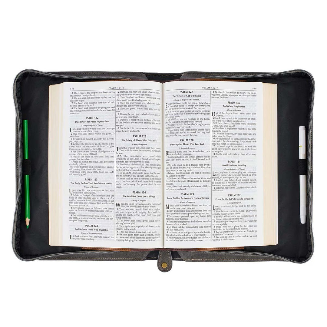 Be Still Majestic Valley Charcoal Faux Leather Classic Bible Cover- Psalm 46:10 - Medium