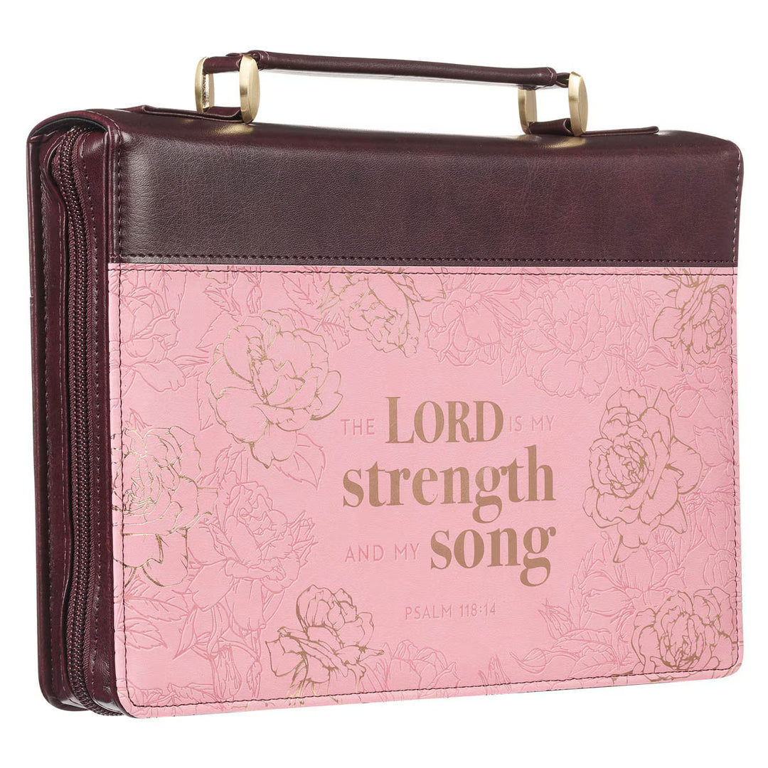 My Strength and My Song Pink Rose Faux Leather Fashion Bible Cover – Psalm 118:14