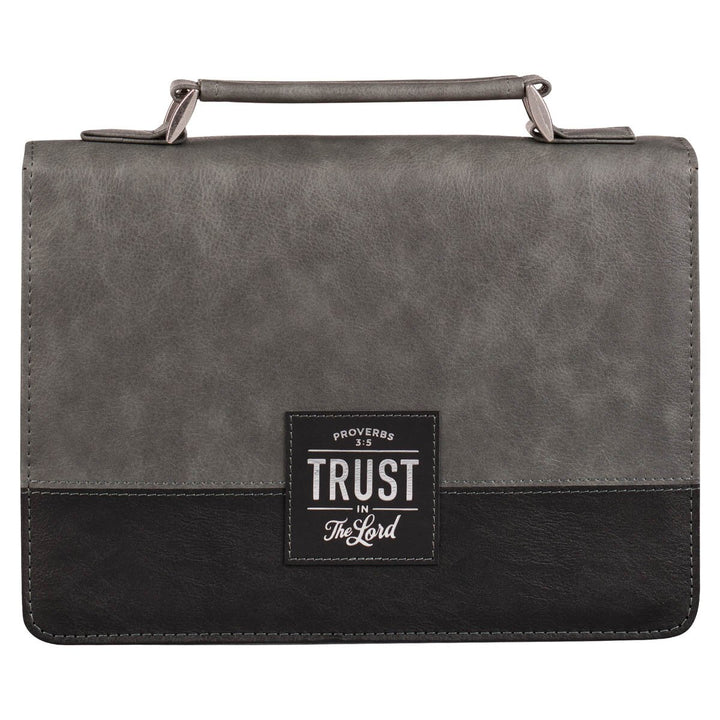 Trust in the LORD Gray and Black Faux Leather Bible Cover - Proverbs 3:5 (Large)