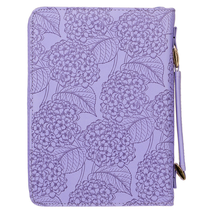 Saved by Grace Hydrangea Lavender Faux Leather Fashion Bible Cover - Ephesians 2:8 (Large)