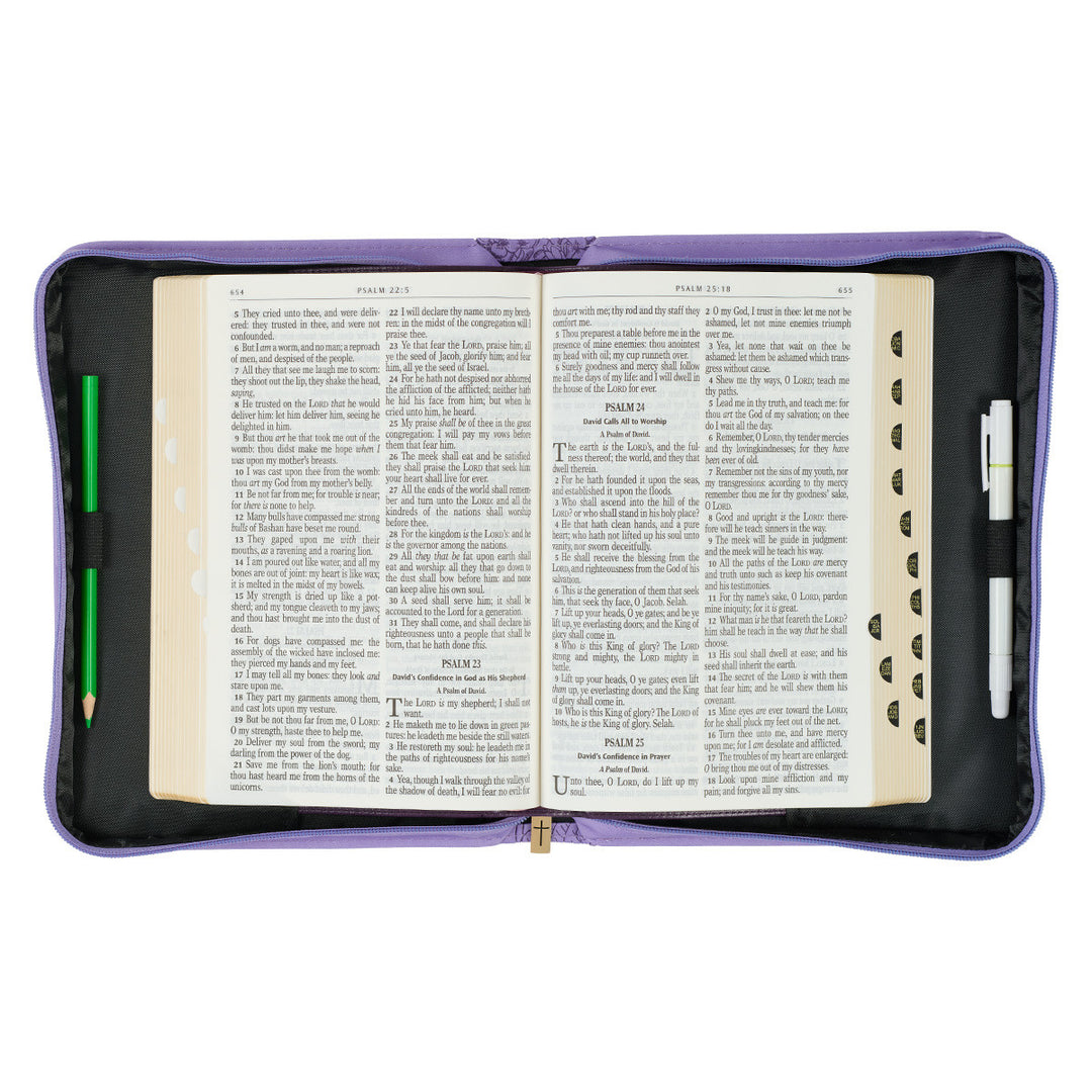 Saved by Grace Hydrangea Lavender Faux Leather Fashion Bible Cover - Ephesians 2:8 (Large)
