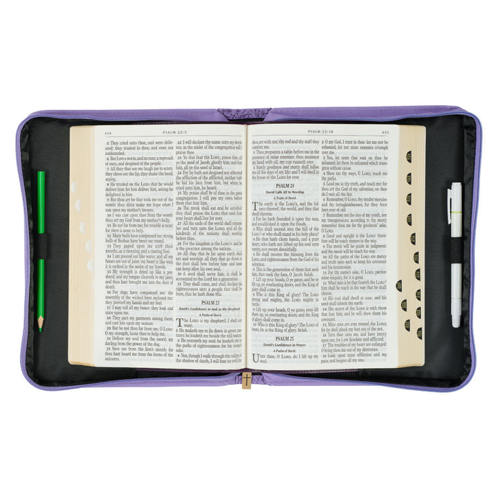 Saved by Grace Hydrangea Lavender Faux Leather Fashion Bible Cover - Ephesians 2:8 (Large)