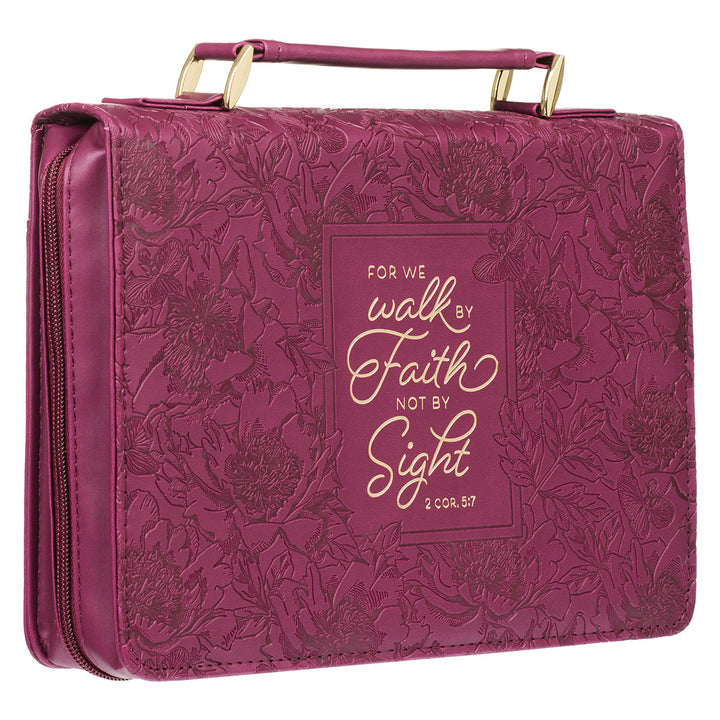 Walk by Faith Ruby Red Faux Leather Fashion Bible Cover (Large) - 2 Corinthians 5:7