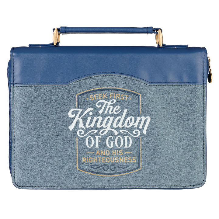 The Kingdom of God Two-tone Blue Faux Leather Fashion Bible Cover (Large) - Matthew 6:33