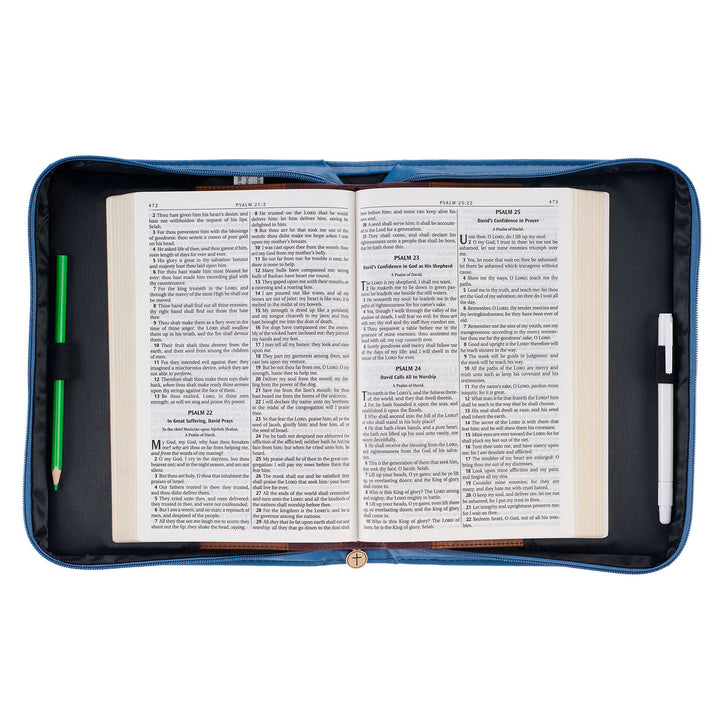 The Kingdom of God Two-tone Blue Faux Leather Fashion Bible Cover (Large) - Matthew 6:33