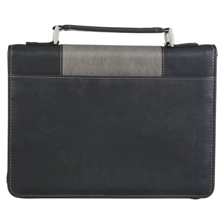 Walk by Faith Black and Gray Faux Leather Classic Bible Cover - 2 Corinthians 5:7