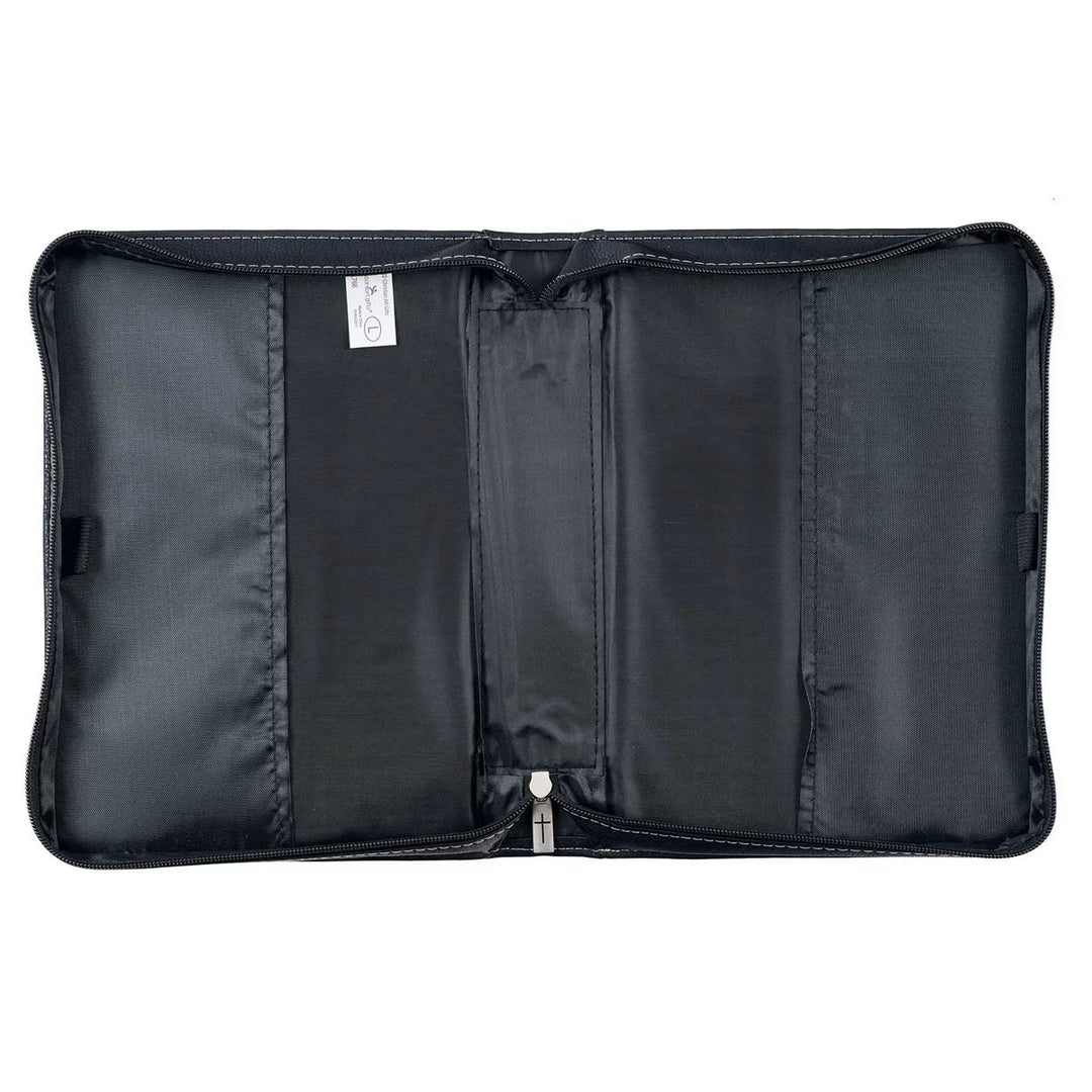 Walk by Faith Black and Gray Faux Leather Classic Bible Cover - 2 Corinthians 5:7