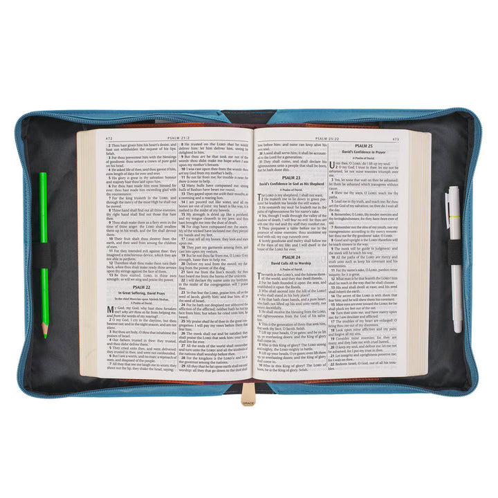 Hope in the LORD Floral Mediterranean Blue Faux Leather Fashion Bible Cover