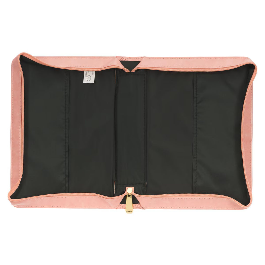Strength and Dignity Rose Pink Faux Leather Bible Cover - Proverbs 31:25