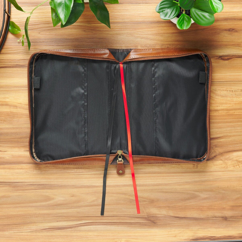 Man of God Honey-Brown and Espresso Faux Leather Bible Cover - 1 Timothy 6:11 (Large)