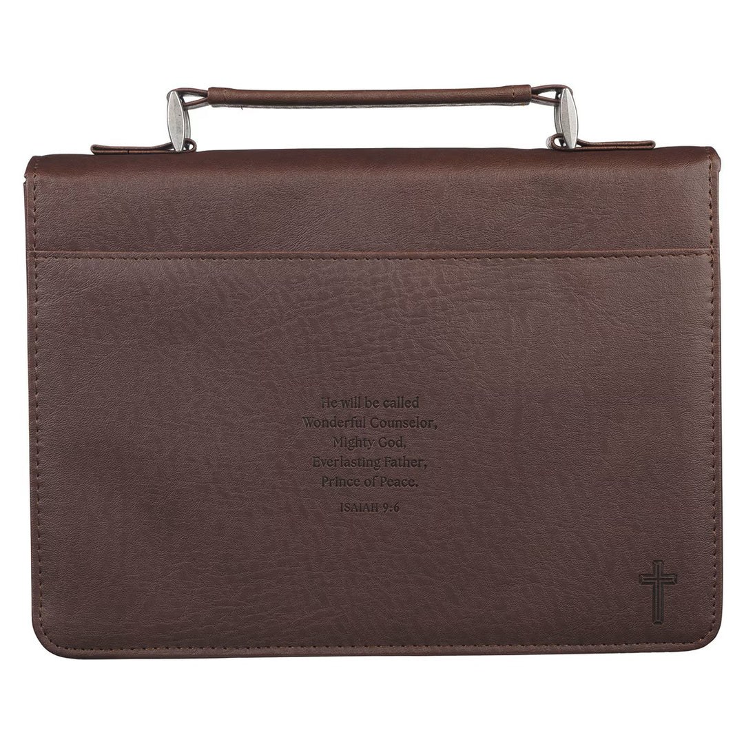 Names of Jesus Walnut Brown Faux Leather Classic Bible Cover - Isaiah 9:6
