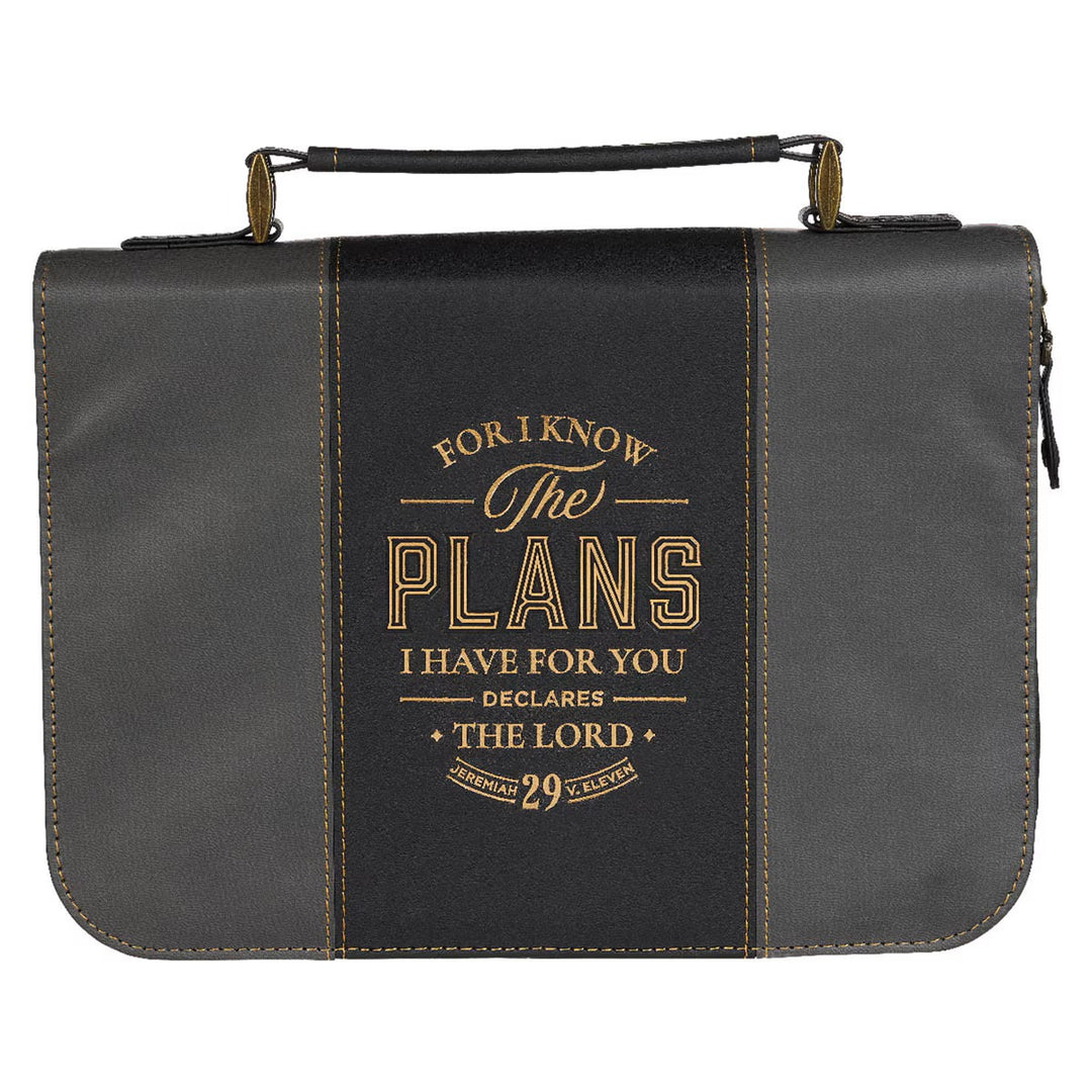 The Plans Black and Charcoal Faux Leather Classic Bible Cover - Jeremiah 29:11 (Extra Large)