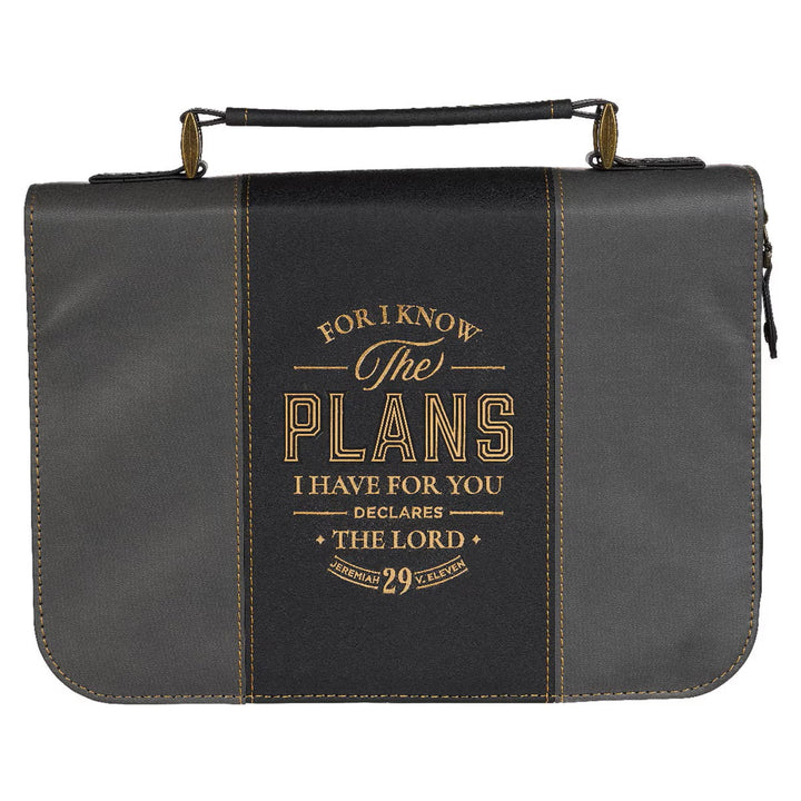 The Plans Black and Charcoal Faux Leather Classic Bible Cover - Jeremiah 29:11 (Extra Large)