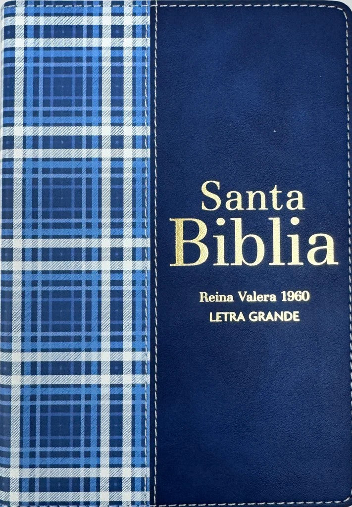 Biblia RVR 1960 Compacta Símil Piel Cuadros Azul Marino Oscuro - Spanish