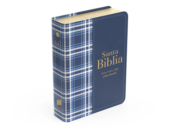 Biblia RVR 1960 Compacta Símil Piel Cuadros Azul Marino Oscuro - Spanish