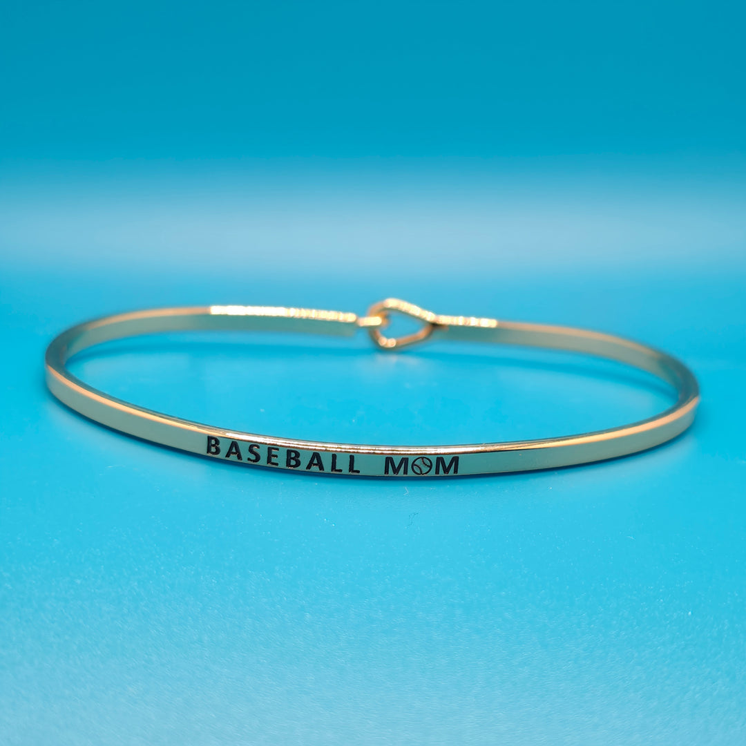 BASEBALL MOM Inspirational Message Bracelet Positive Message Engraved Thin Bangle - Jewelry