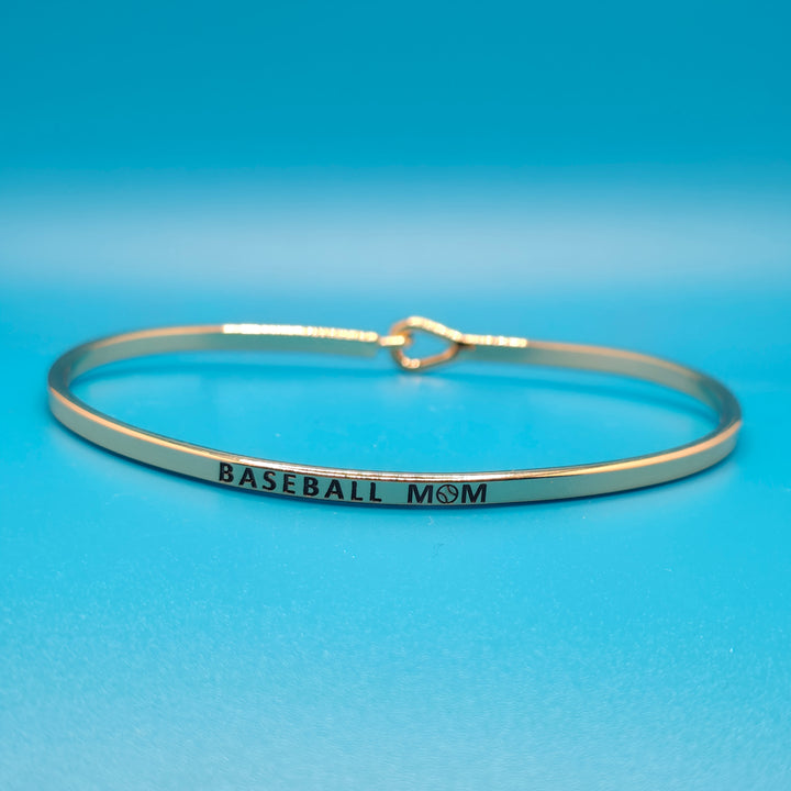 BASEBALL MOM Inspirational Message Bracelet Positive Message Engraved Thin Bangle - Jewelry