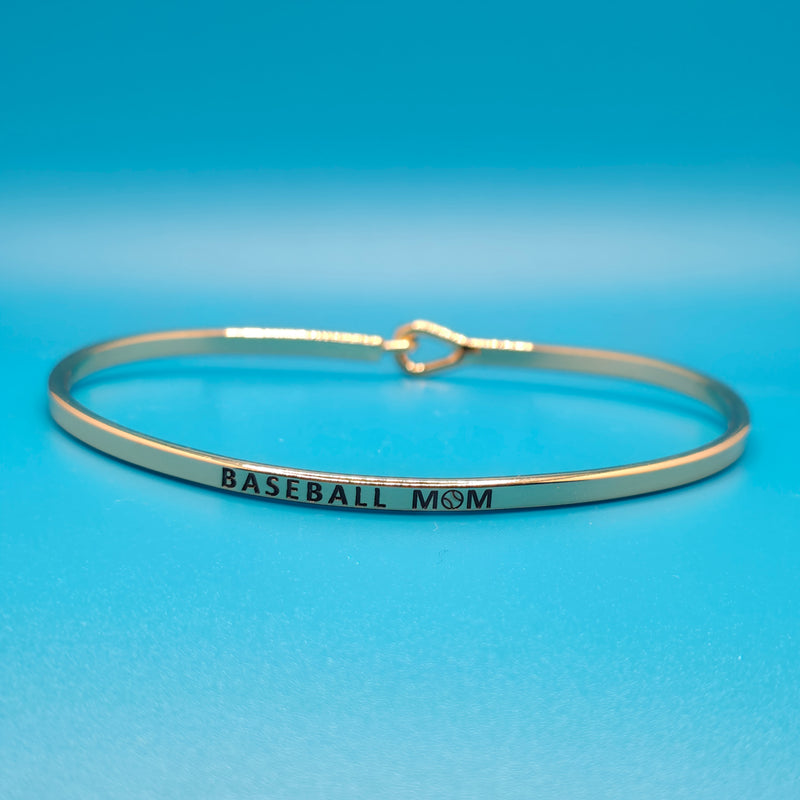 BASEBALL MOM Inspirational Message Bracelet Positive Message Engraved Thin Bangle - Jewelry