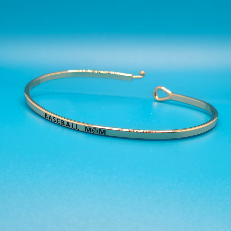 BASEBALL MOM Inspirational Message Bracelet Positive Message Engraved Thin Bangle - Jewelry