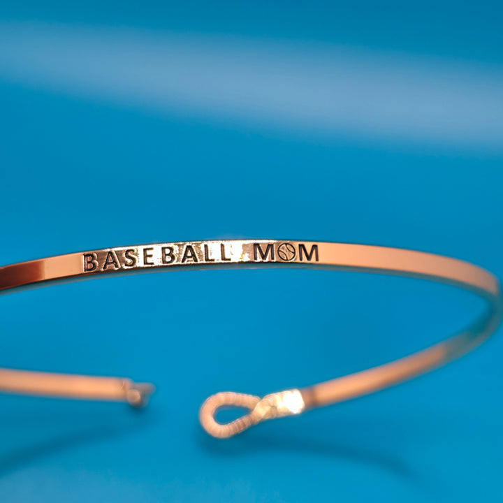 BASEBALL MOM Inspirational Message Bracelet Positive Message Engraved Thin Bangle - Jewelry