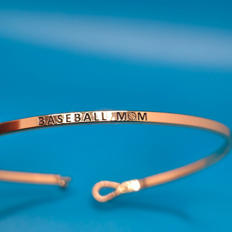 BASEBALL MOM Inspirational Message Bracelet Positive Message Engraved Thin Bangle - Jewelry