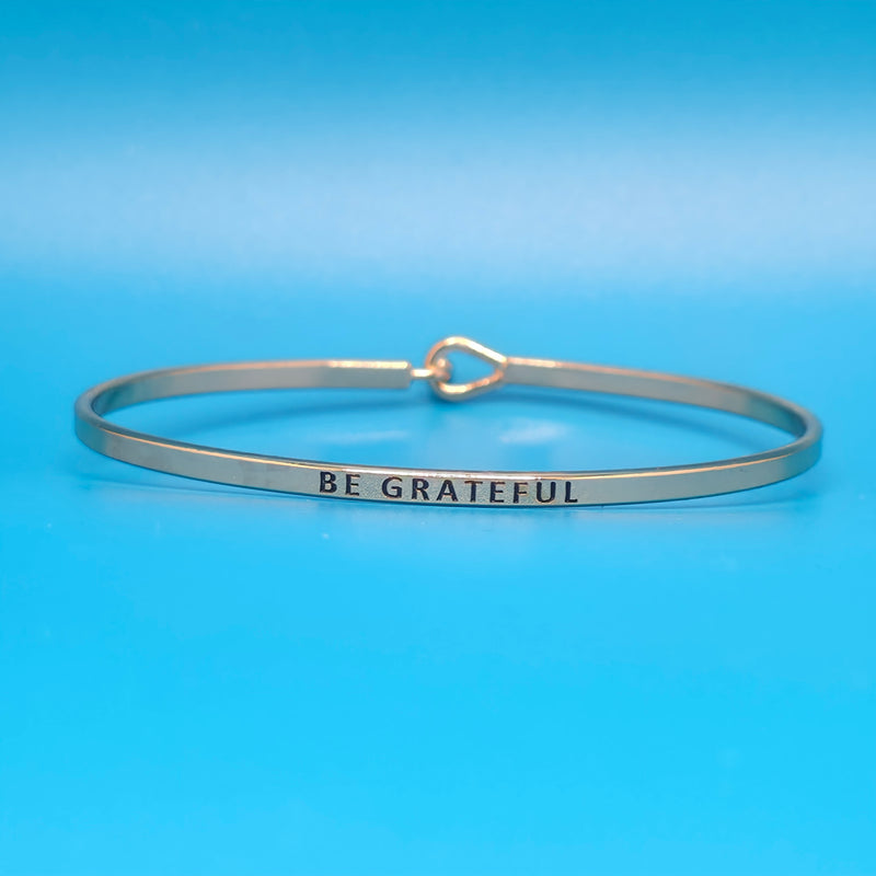 BE GRATEFUL Inspirational Message Bracelet Positive Message Engraved Thin Bangle - Jewelry