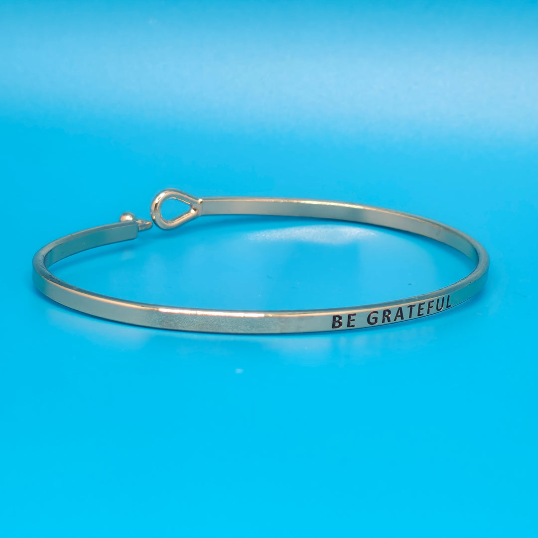 BE GRATEFUL Inspirational Message Bracelet Positive Message Engraved Thin Bangle - Jewelry