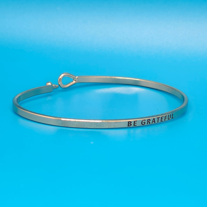BE GRATEFUL Inspirational Message Bracelet Positive Message Engraved Thin Bangle - Jewelry