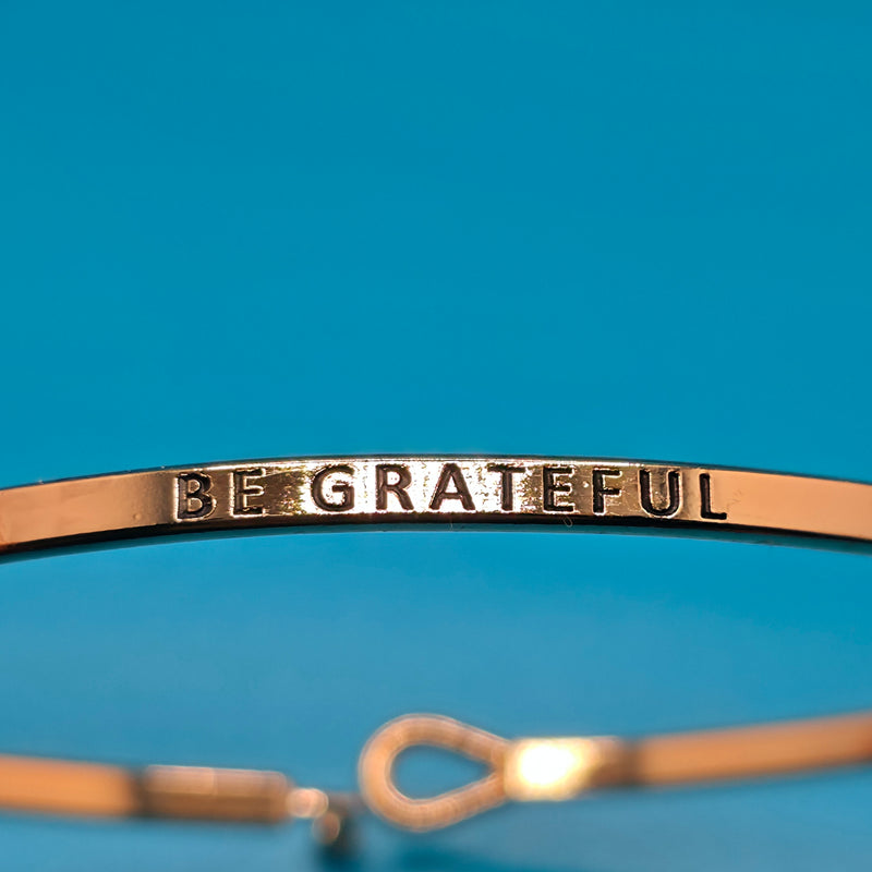 BE GRATEFUL Inspirational Message Bracelet Positive Message Engraved Thin Bangle - Jewelry