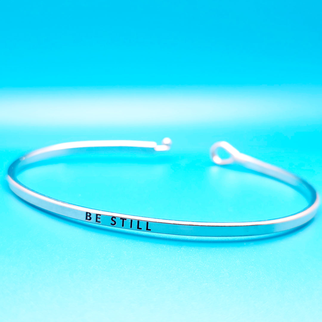 BE STILL Inspirational Message Bracelet Positive Message Engraved Thin Bangle - Jewelry