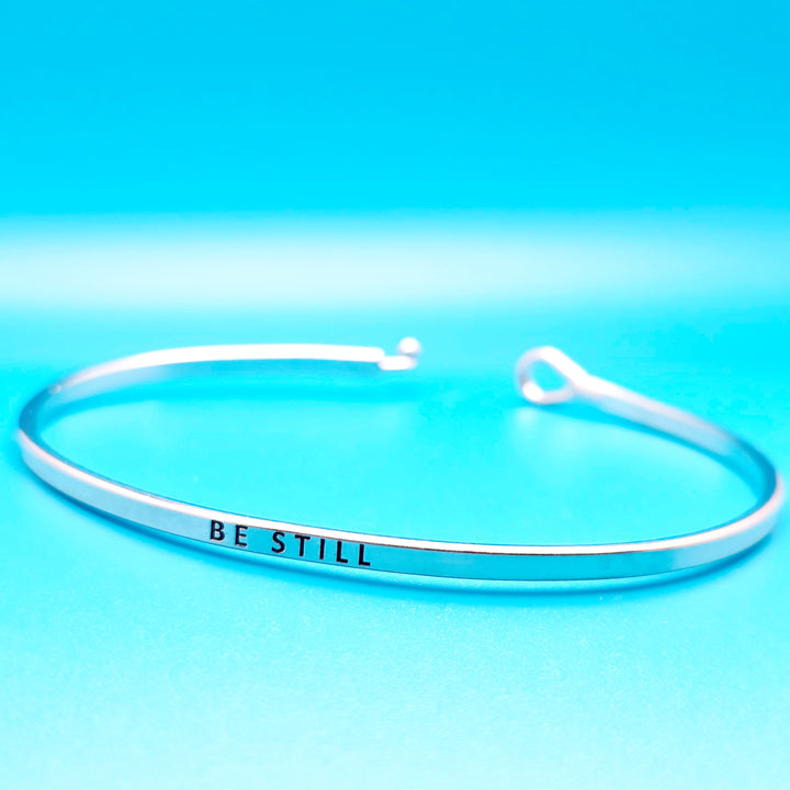 BE STILL Inspirational Message Bracelet Positive Message Engraved Thin Bangle - Jewelry