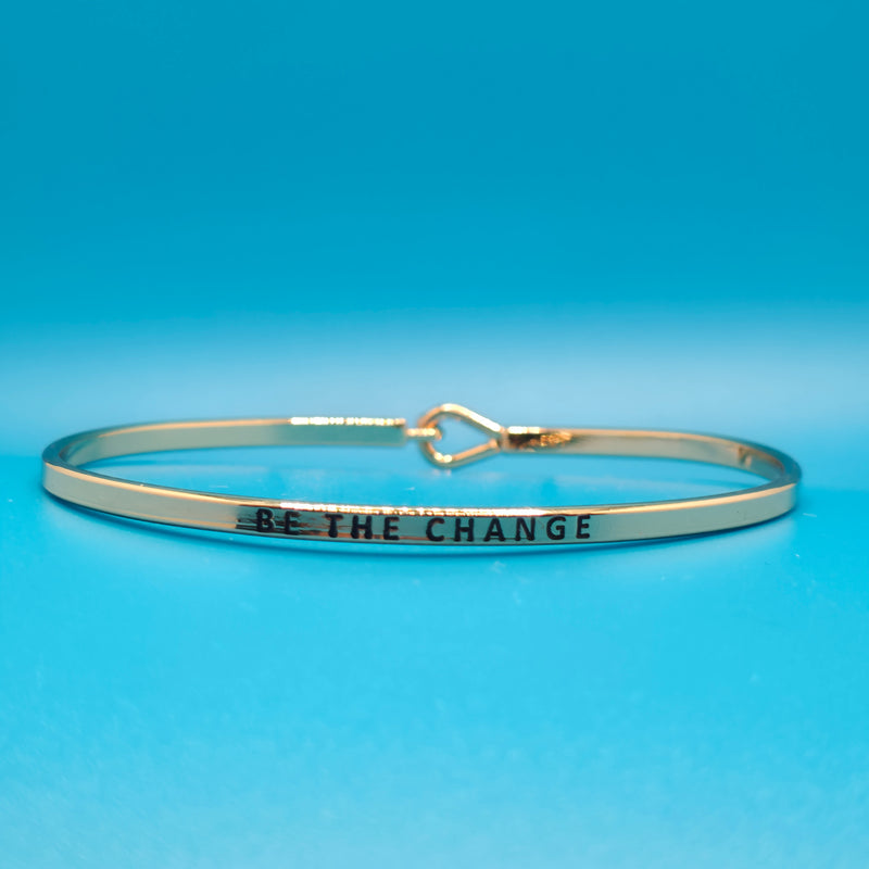 BE THE CHANGE Inspirational Message Bracelet Positive Message Engraved Thin Bangle - Jewelry