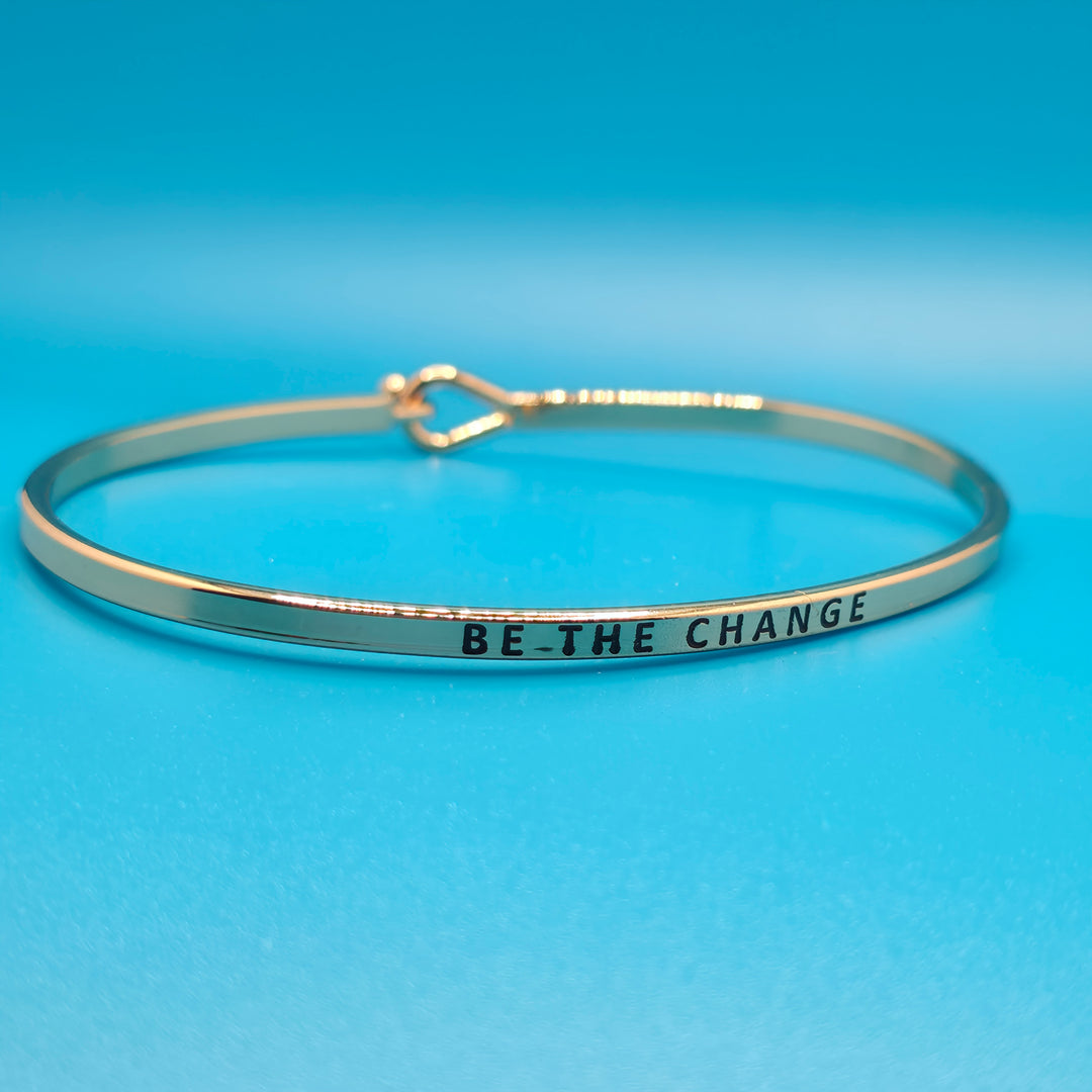 BE THE CHANGE Inspirational Message Bracelet Positive Message Engraved Thin Bangle - Jewelry
