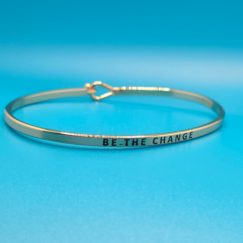 BE THE CHANGE Inspirational Message Bracelet Positive Message Engraved Thin Bangle - Jewelry