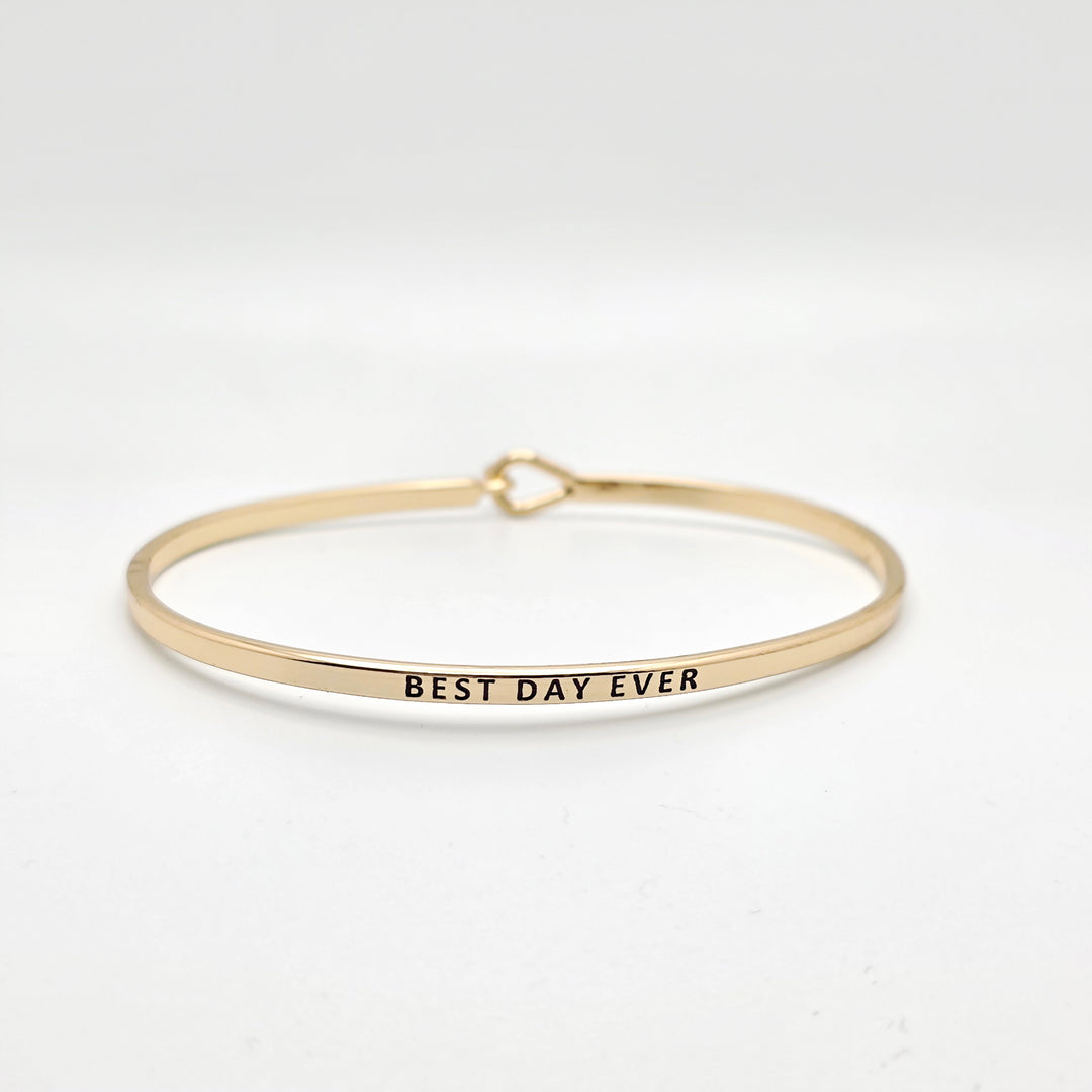 BEST DAY EVER Inspirational Message Bracelet Positive Message Engraved Thin Bangle - Jewelry